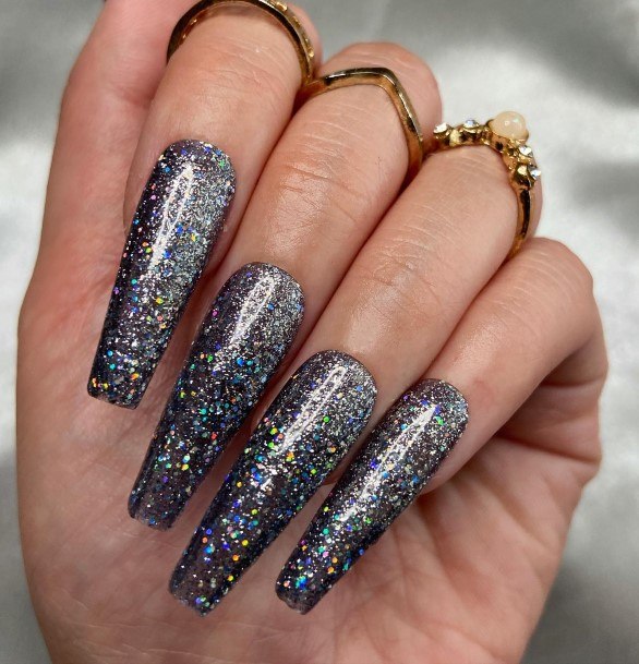 Elaborate Styles For Womens Grey With Glitter Nail