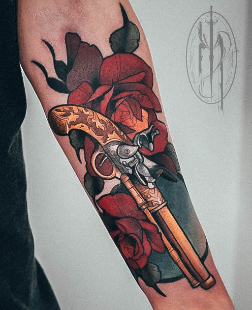 Elaborate Styles For Womens Gun Tattoo