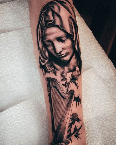 Elaborate Styles For Womens Harp Tattoo