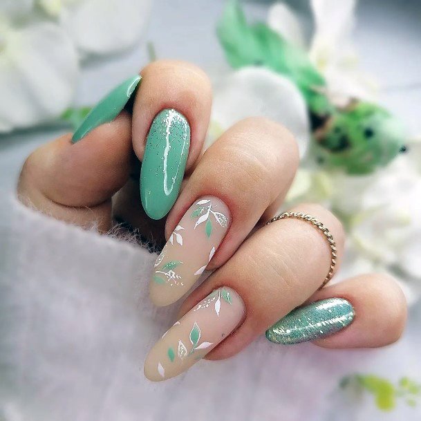 Elaborate Styles For Womens Light Green Nail