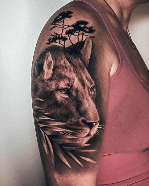 Elaborate Styles For Womens Lioness Tattoo