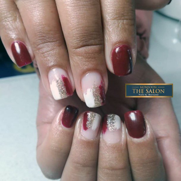 Elaborate Styles For Womens Maroon White Nail