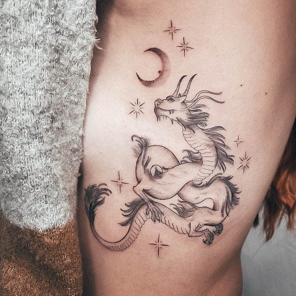 Elaborate Styles For Womens Moon And Stars Tattoo