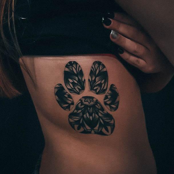 Elaborate Styles For Womens Paw Print Tattoo Rib Cage Side Of Body