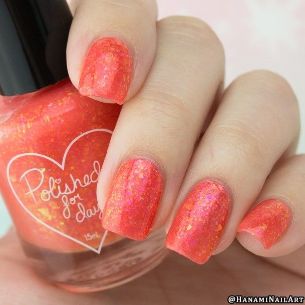 Elaborate Styles For Womens Peach With Glitter Nail