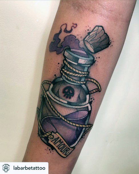 Elaborate Styles For Womens Poison Bottle Tattoo