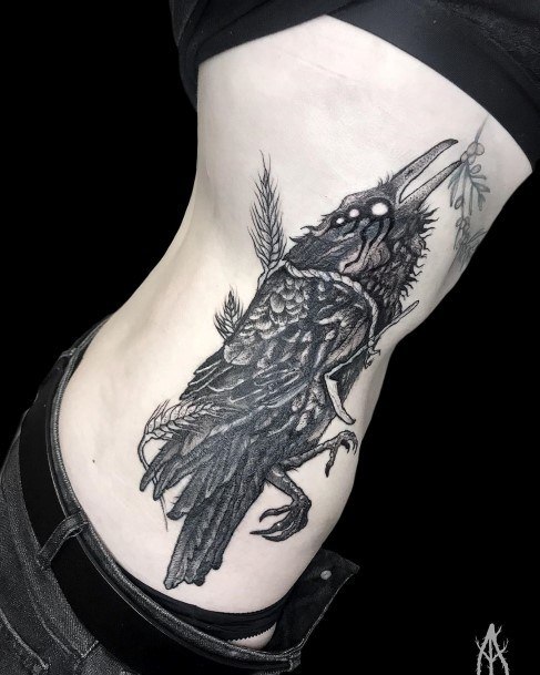 Elaborate Styles For Womens Raven Tattoo Ribs Side Of Body