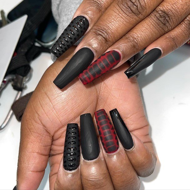 Elaborate Styles For Womens Red And Black Matte Nail