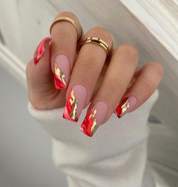 Elaborate Styles For Womens Red And Nude Nail