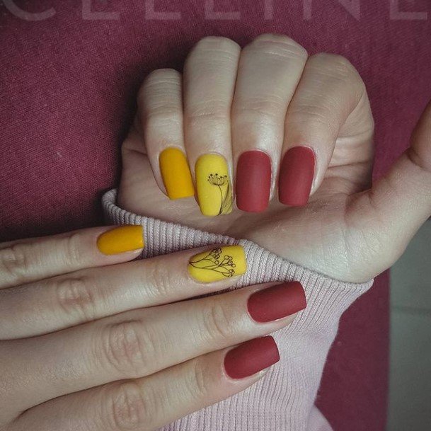 Elaborate Styles For Womens Red And Yellow Nail