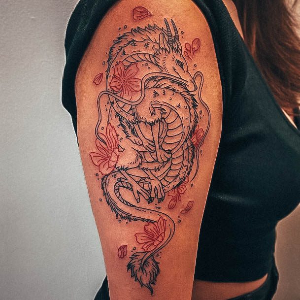 Elaborate Styles For Womens Red Ink Tattoo