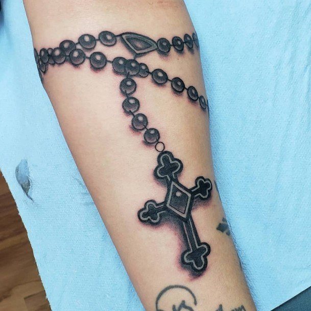 Elaborate Styles For Womens Rosary Tattoo