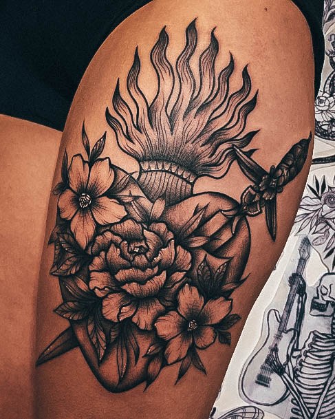 Elaborate Styles For Womens Sacred Heart Tattoo