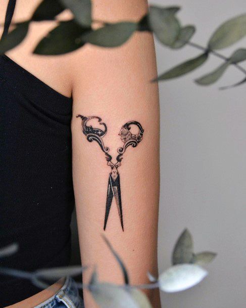 Elaborate Styles For Womens Scissors Tattoo