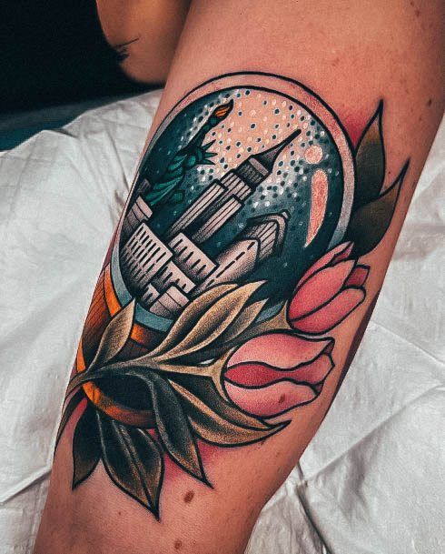 Elaborate Styles For Womens Snowglobe Tattoo