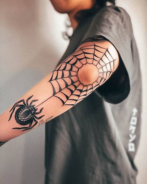 Elaborate Styles For Womens Spider Tattoo