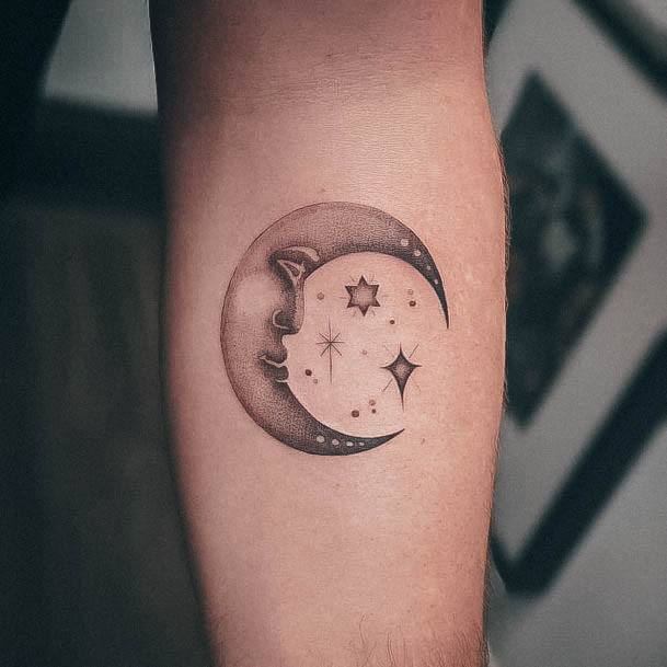 Elaborate Styles For Womens Star Tattoo Moon