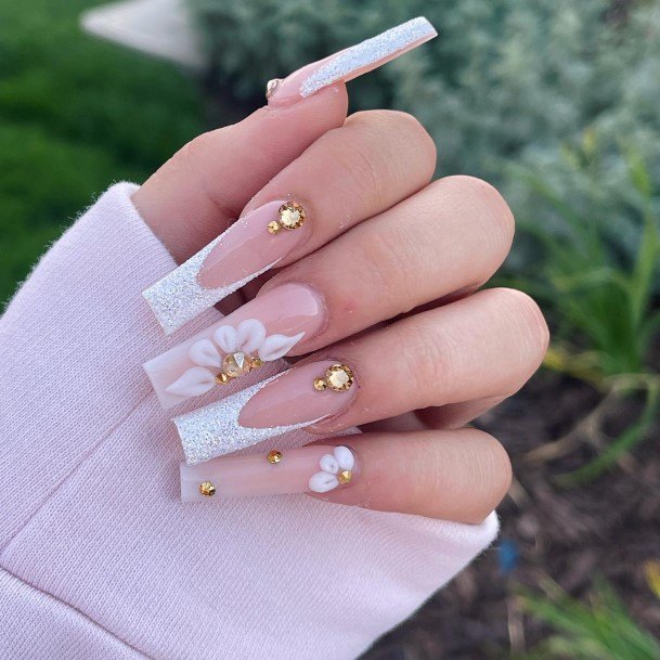 Elaborate Styles For Womens White French Tip Nail