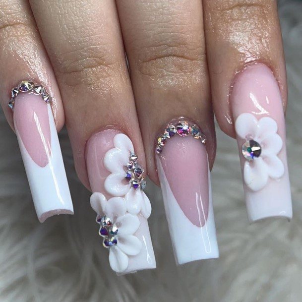 Elaborate Styles For Womens White Square Nail