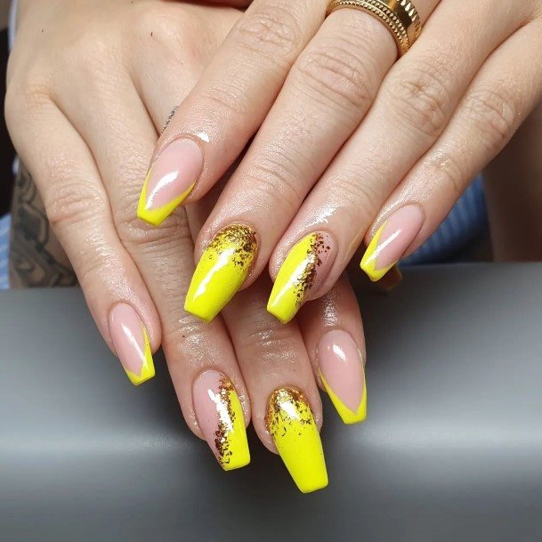 Elaborate Styles For Womens Yellow Square Nail