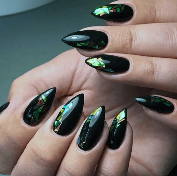 Electric Black Glass Nails For Women