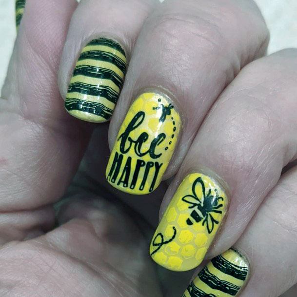 Electrifying Yellow And Black Nails Women