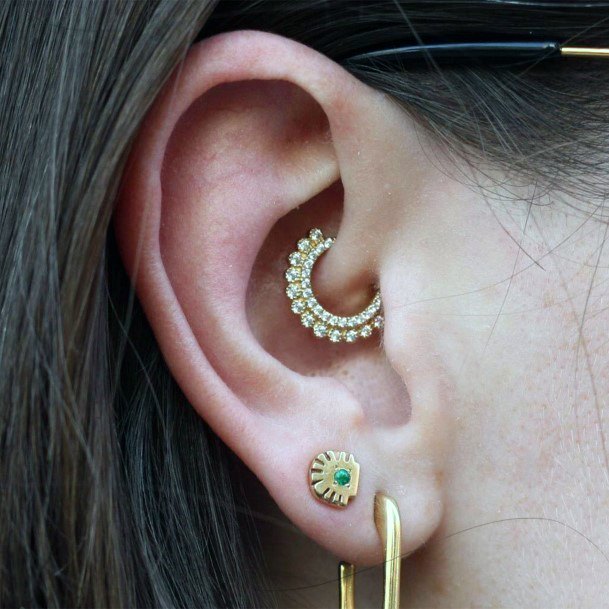 Elegant And Pretty Daith And Double Lobe Design Piercing For Women