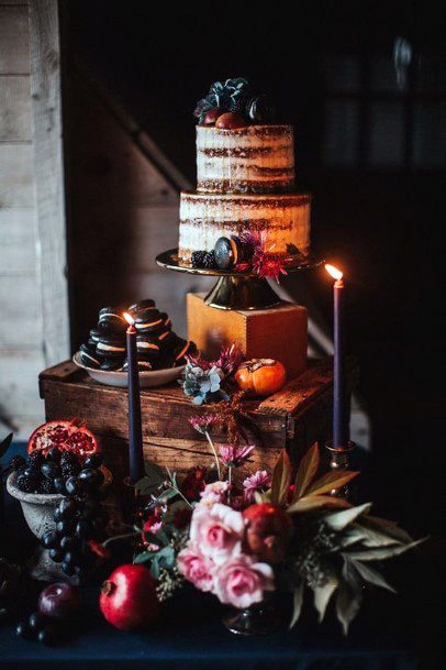 Elegant Dark October Berry Wedding Desert Table Ideas Delicious