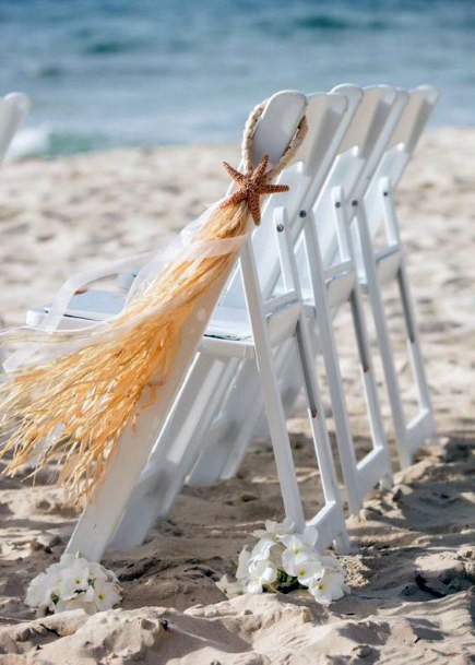 Elegant Dried Grass And Starfish Ceremony Chair Decorations Beach Wedding Ideas