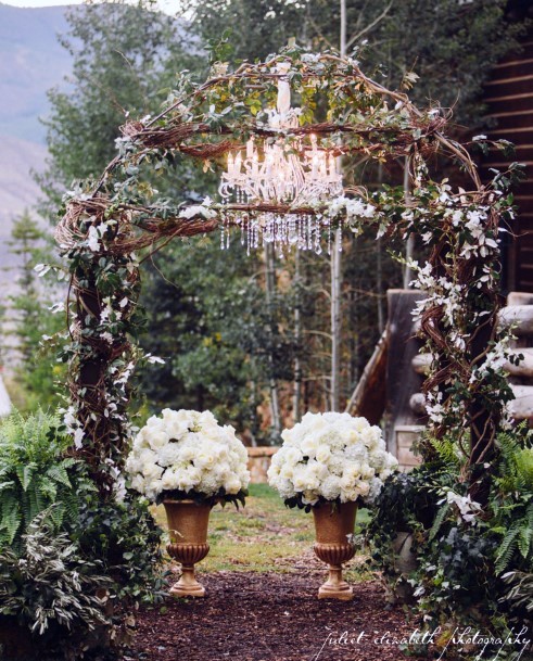 Elegant Fairy Tale Wedding Arbor Nature Greenery White Flower Bouquet Inspiration Ideas