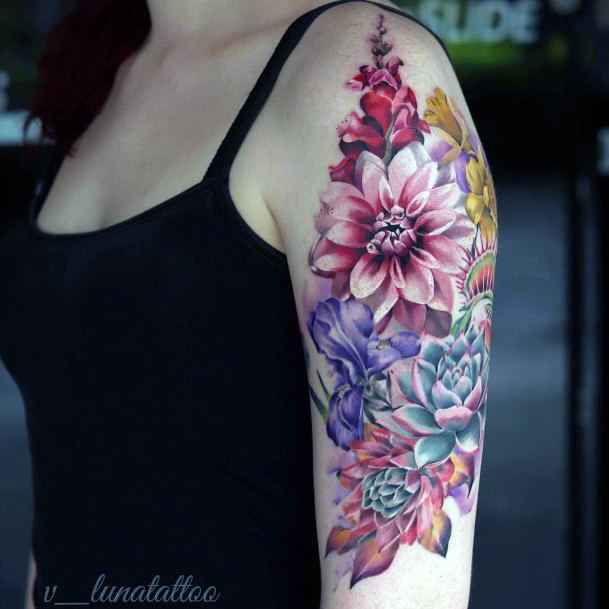 Elegant Florals Tattoo Womens Half Sleeve
