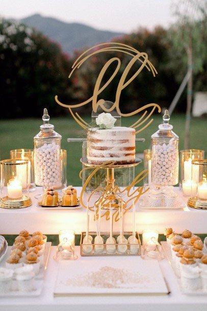 Elegant Gold Themed Dessert Stand Wedding Decor