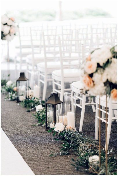 Elegant Lanterns And Roses At Aisle Wedding Decor