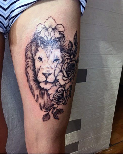 Elegant Lion Tattoo For Women On Arms