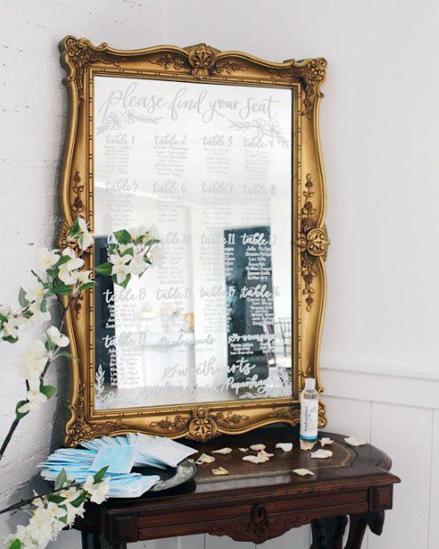 Elegant Mirror Board With Seating Details Wedding Decor