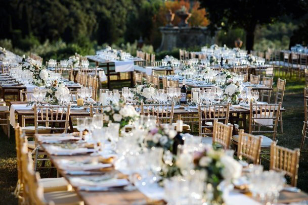 Elegant Outdoor White Wedding Reception Decoration Inspiration Ideas