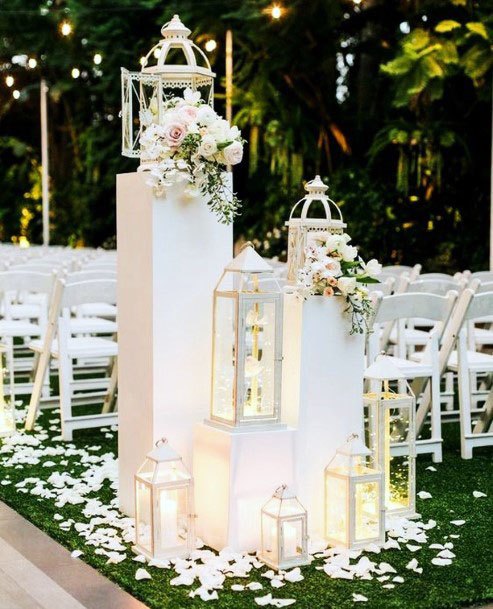 Elegant Pristine White Lantern Stand Wedding Decor Aisle