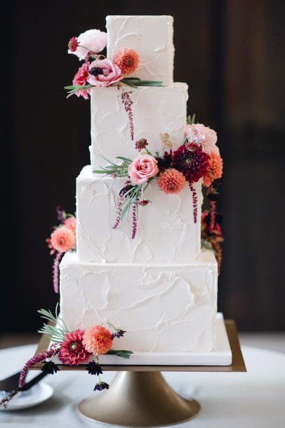 Elegant Square And Round Tiers Design Wedding Cake Ideas