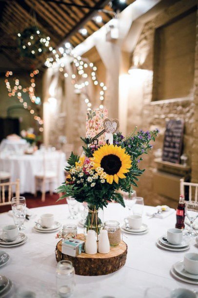 Elegant Sunflower Wedding Center Piece Table Ideas