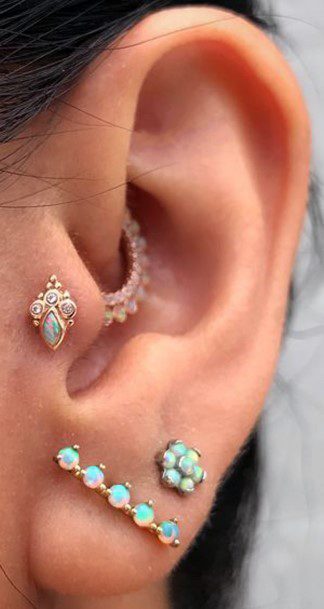 Elegant Turquoise Lower Lobe Targus And Daith Ear Pretty Piercing Design For Women