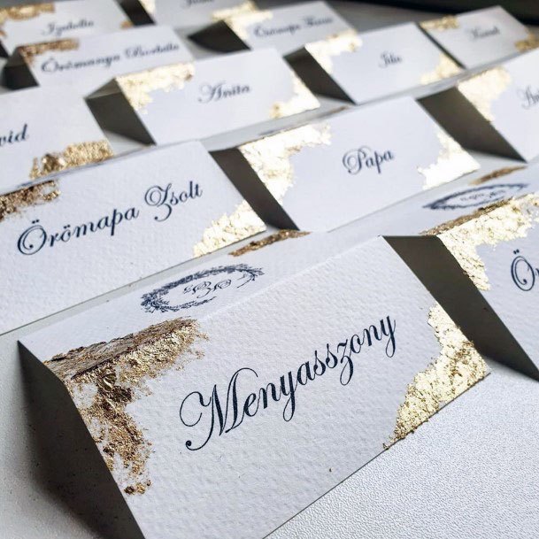 Elegant Wedding Name Cards With Golden Decor