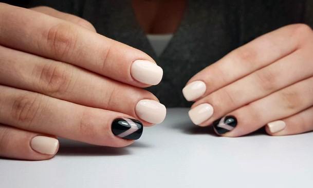 Elegant White And Black Triangle Nails For Girls