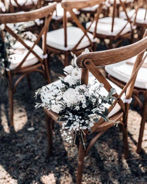 Elegant White Roses Wild Flower Chair Bouquet Decoration Ideas For Wedding