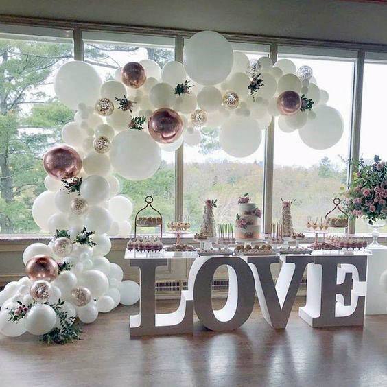 Elegant White Stunning Rose Gold Wedding Balloon Decoration Inspiration