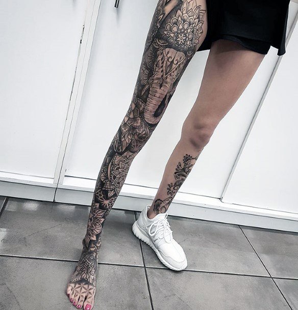 Elephant Tattoo Womens Leg
