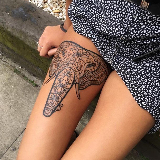 Elephant Tattoo Womens Thighs