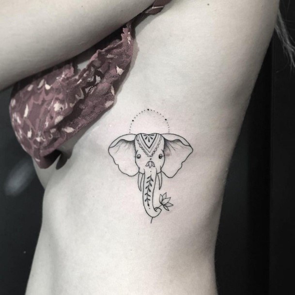 Elephant With Lotus Tattoo Womens Torso