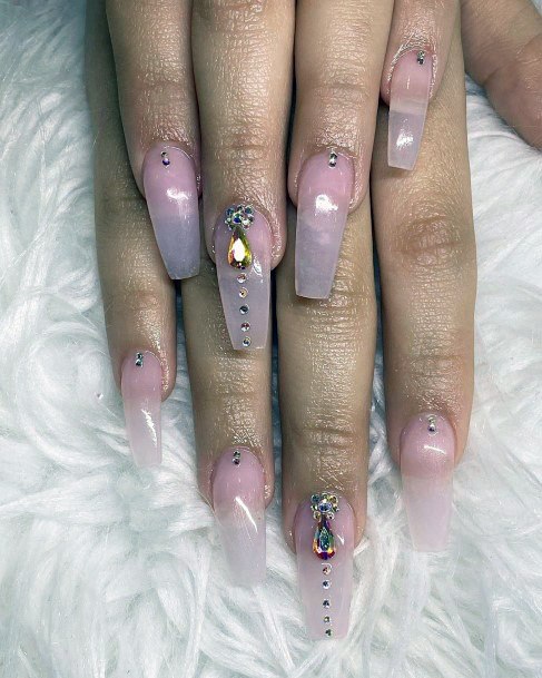Embellished Clear Pink Nails Women