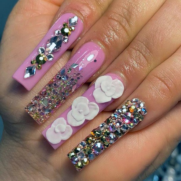 Embellished Nails 3d Flowers Women