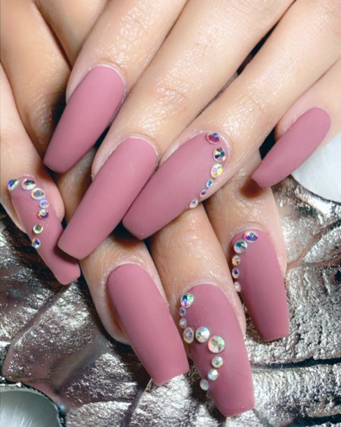 Embellished Pink Nails For Women Matte Effect